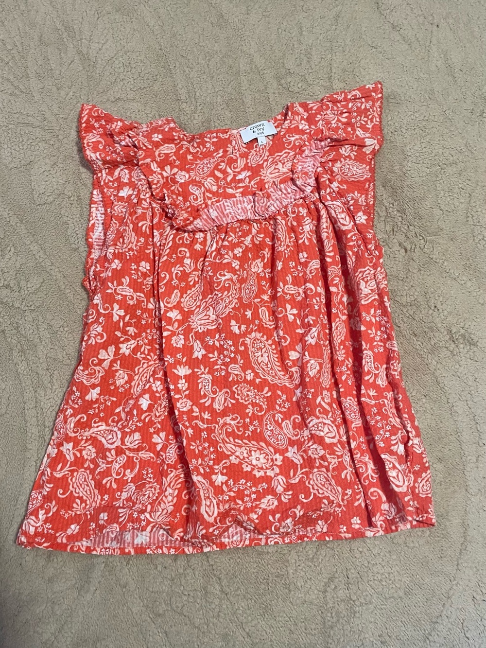 crown & ivy Coral and White Paisley Smocked-Cuff Tank